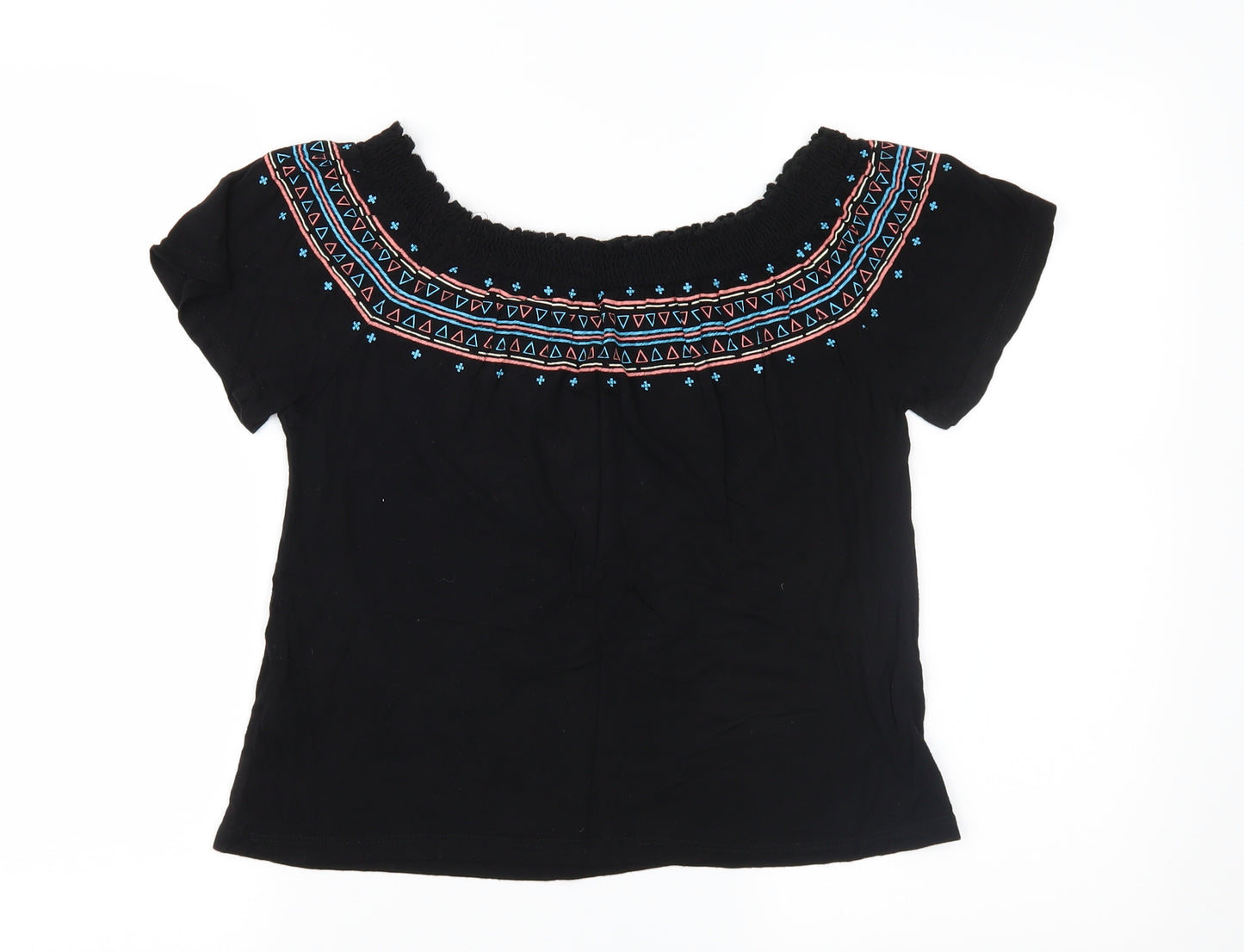 Primark Womens Black Geometric Jersey Basic Blouse Size 8
