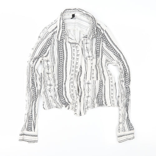 Divided Womens White Geometric  Basic Button-Up Size 6