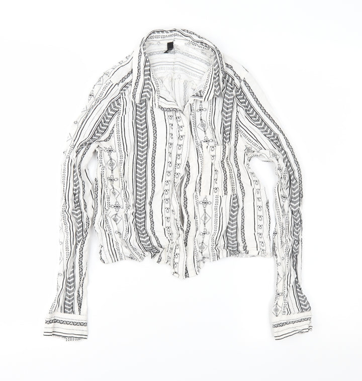 Divided Womens White Geometric  Basic Button-Up Size 6