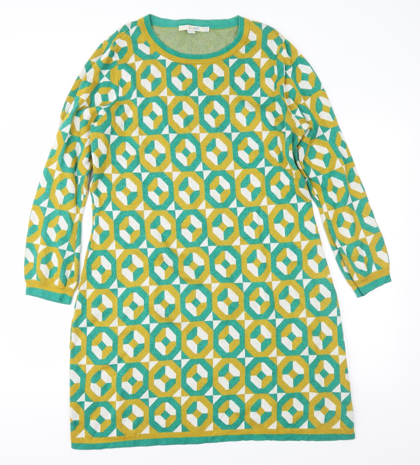 Boden Womens Green Geometric Knit Jumper Dress  Size 20