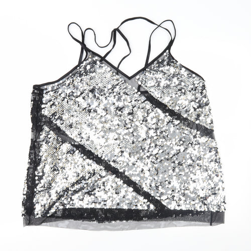 NEXT Womens Silver Geometric Mesh Camisole Blouse Size 20