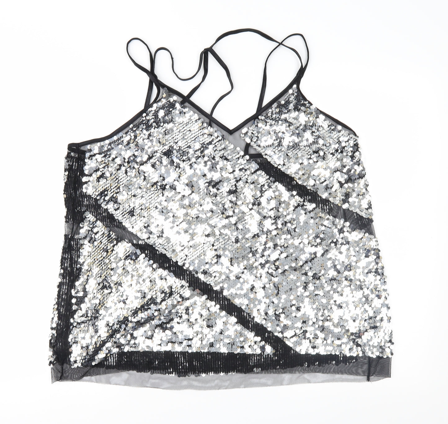 NEXT Womens Silver Geometric Mesh Camisole Blouse Size 20