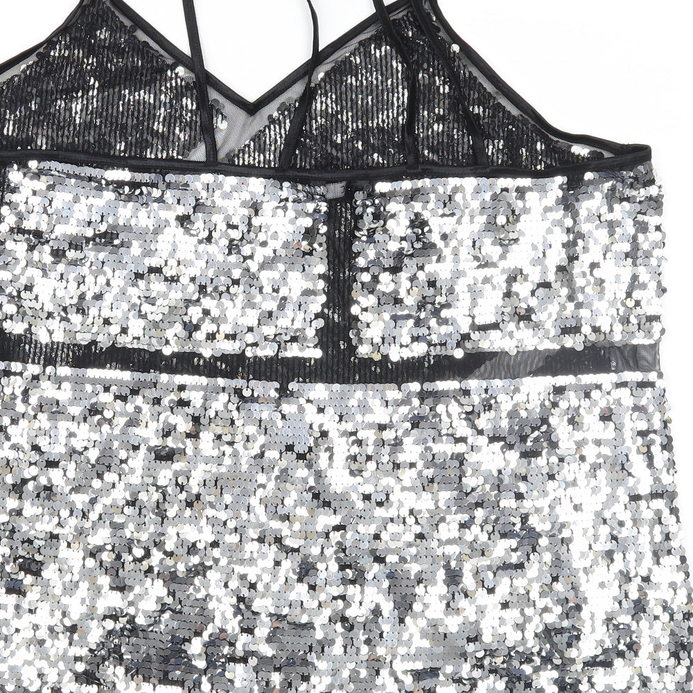 NEXT Womens Silver Geometric Mesh Camisole Blouse Size 20