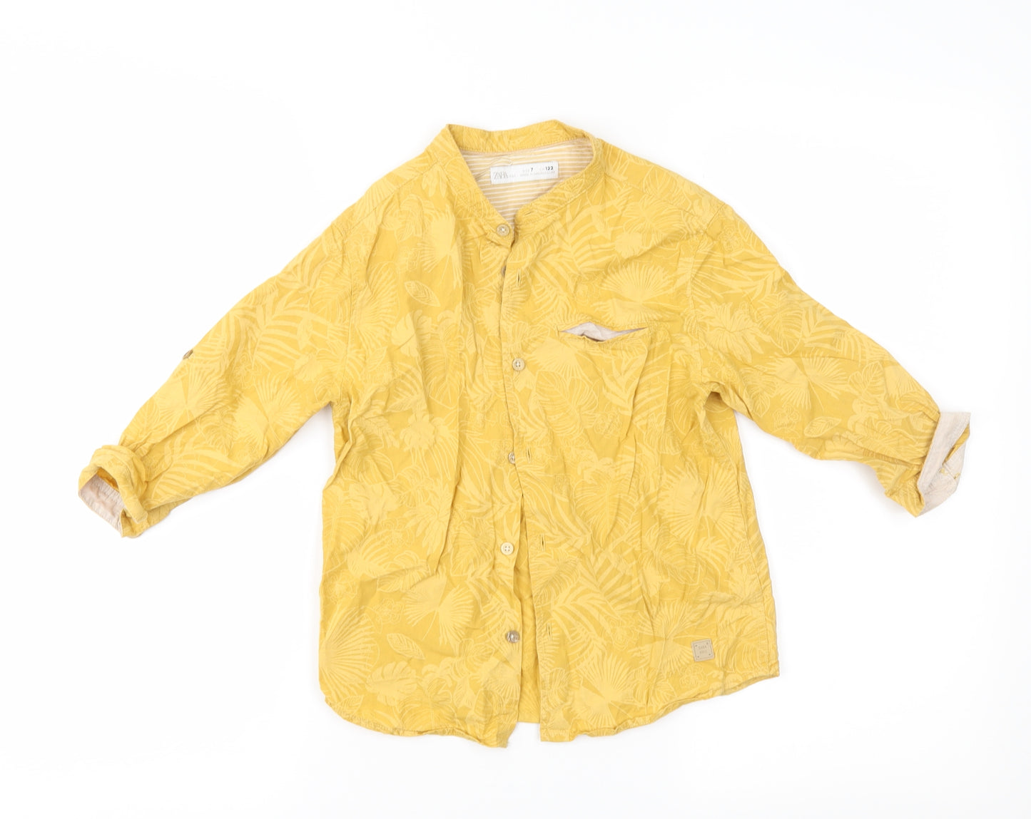 Zara Boys Yellow Floral  Basic Button-Up Size 7 Years