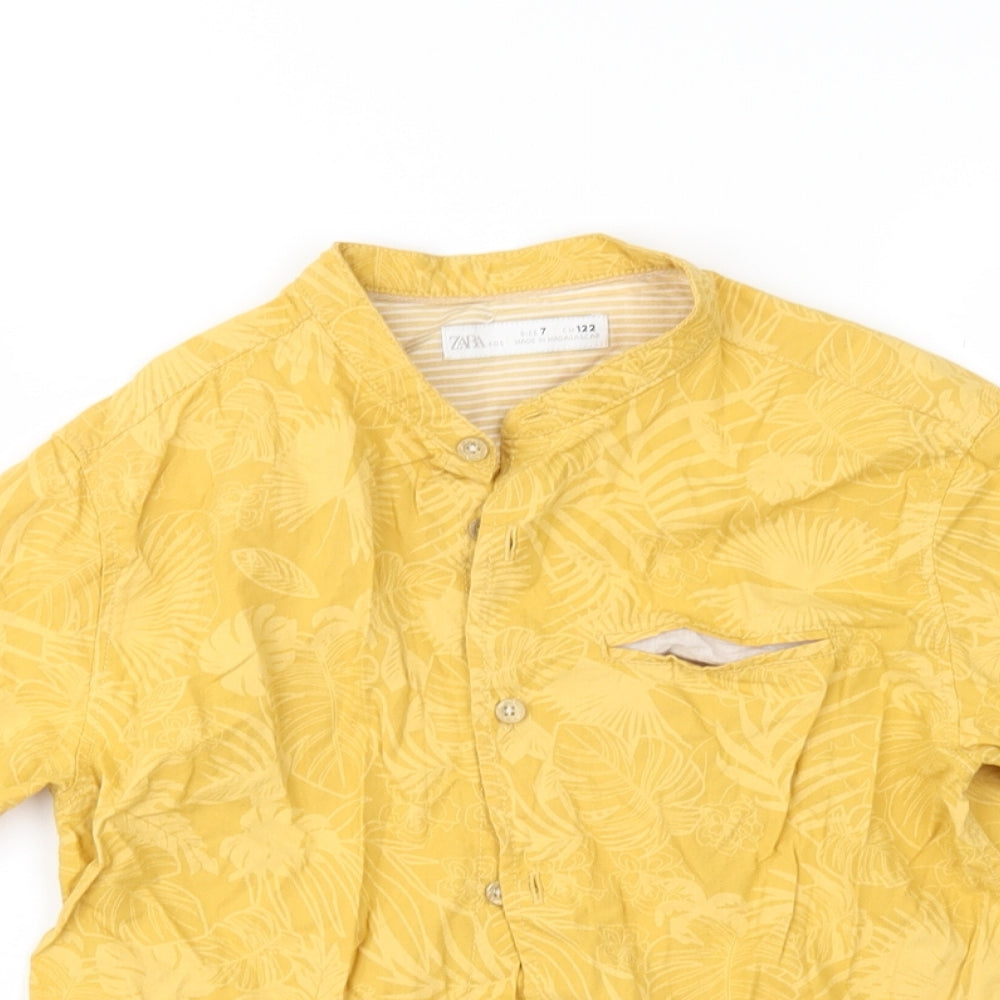 Zara Boys Yellow Floral  Basic Button-Up Size 7 Years