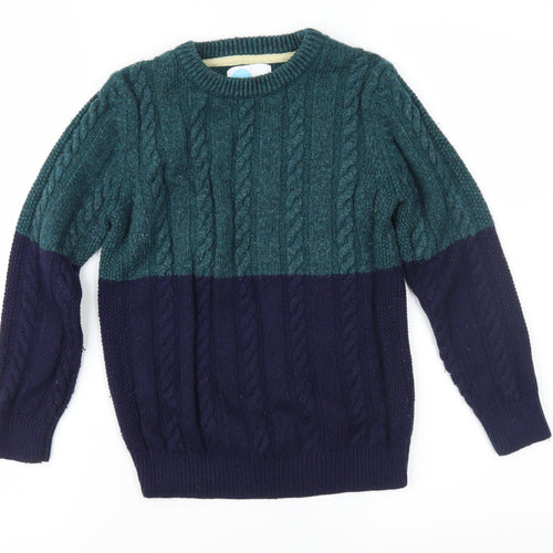 Mini Boden Boys Blue Colourblock Knit Pullover Jumper Size 7-8 Years