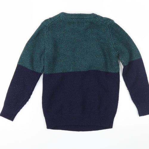 Mini Boden Boys Blue Colourblock Knit Pullover Jumper Size 7-8 Years