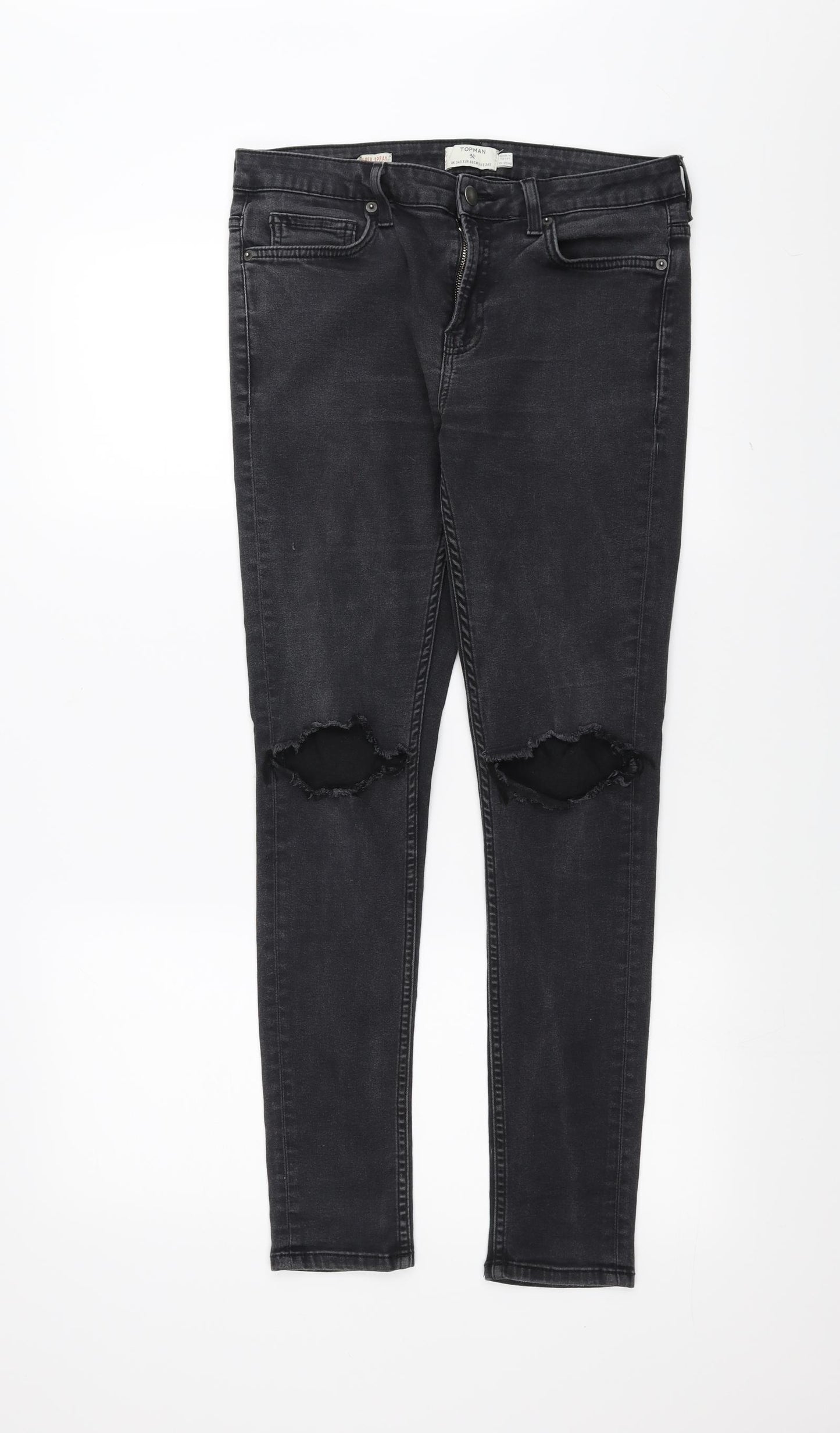 Topman Womens Grey  Denim Skinny Jeans Size 34 in L29 in - distressed
