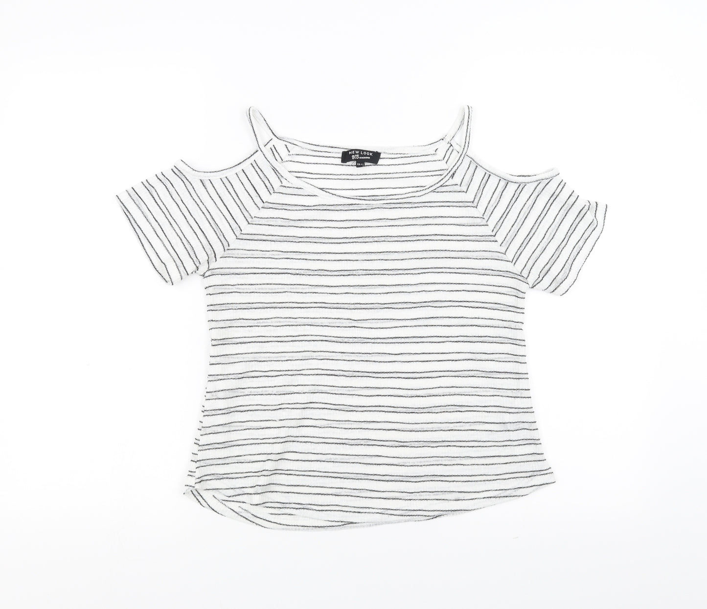 New Look Girls White Striped  Basic Blouse Size 12-13 Years  - cold shoulder