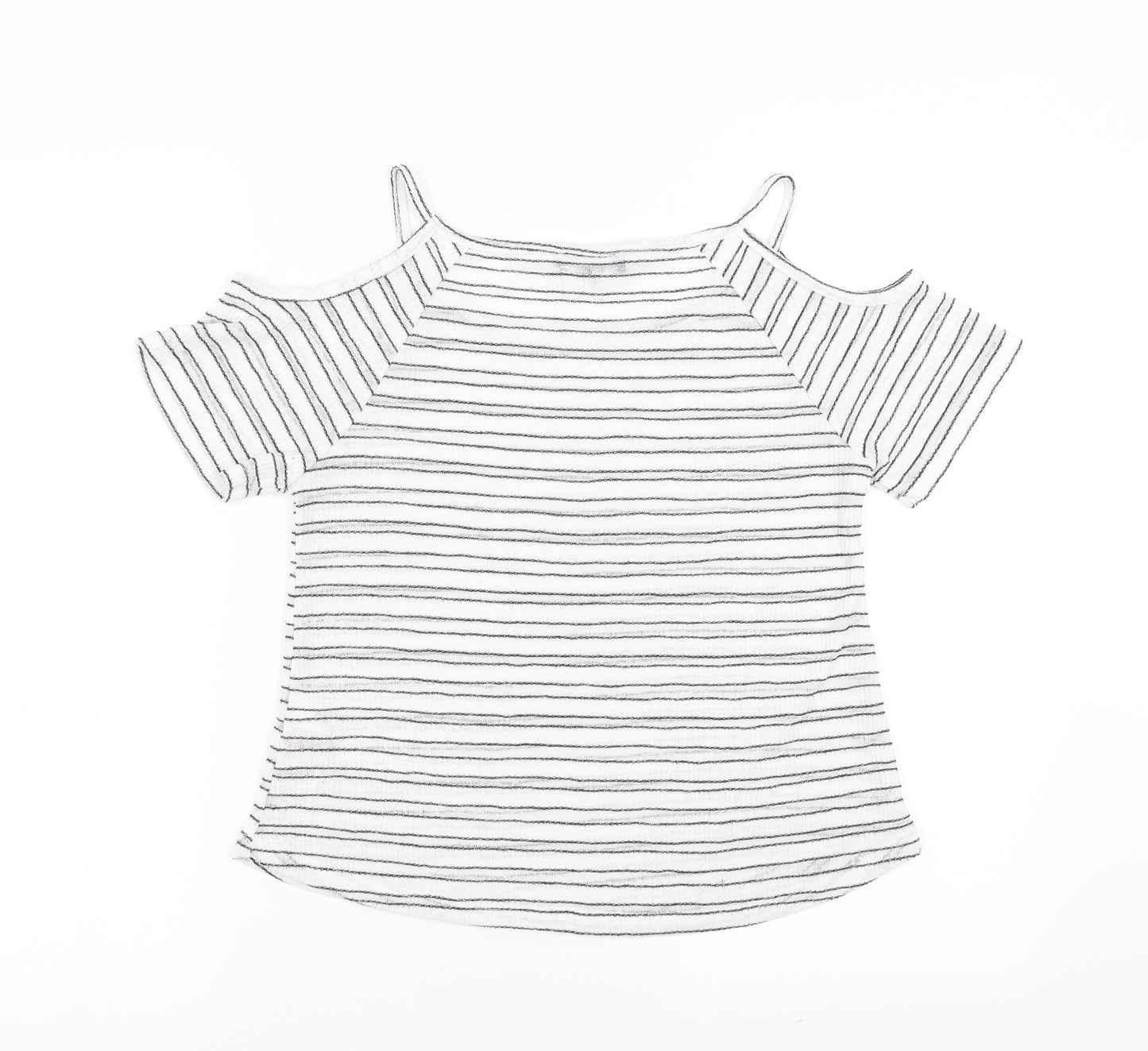 New Look Girls White Striped  Basic Blouse Size 12-13 Years  - cold shoulder