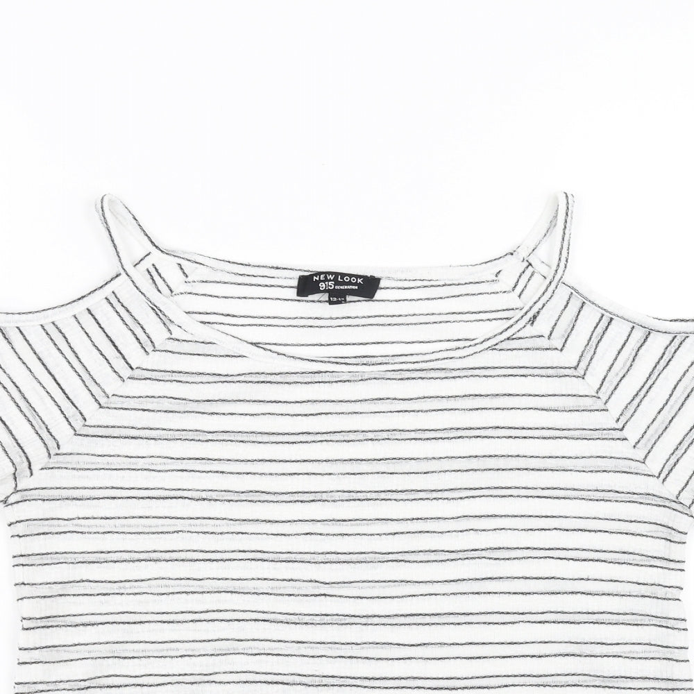 New Look Girls White Striped  Basic Blouse Size 12-13 Years  - cold shoulder