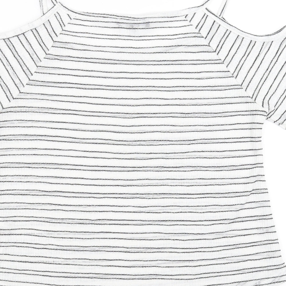 New Look Girls White Striped  Basic Blouse Size 12-13 Years  - cold shoulder