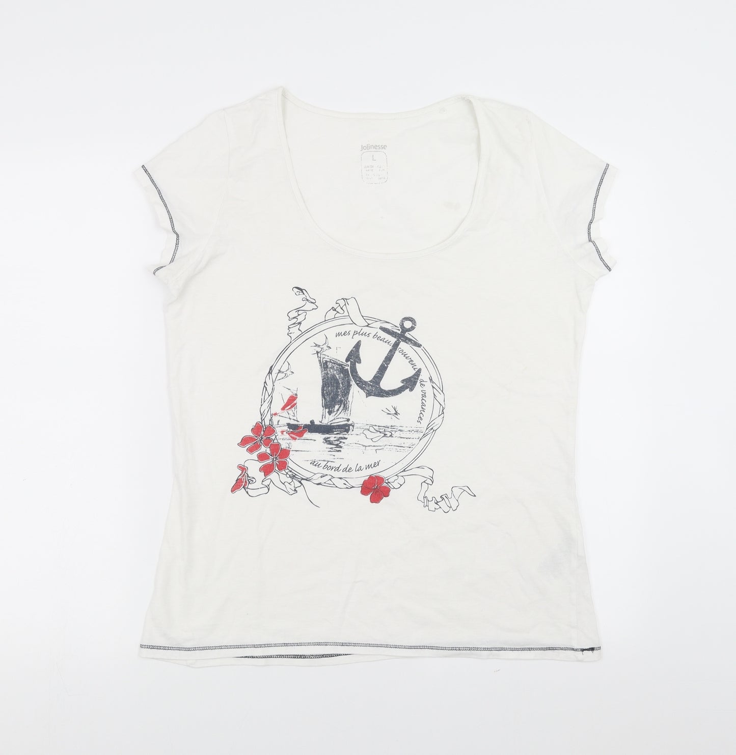 Jolinesse Womens White   Basic T-Shirt Size L  - boat anchor