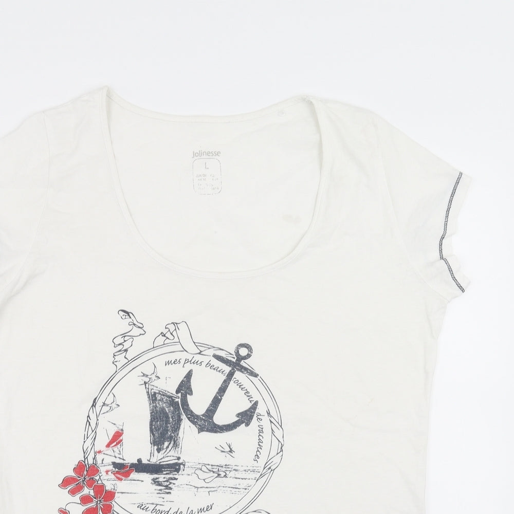 Jolinesse Womens White   Basic T-Shirt Size L  - boat anchor