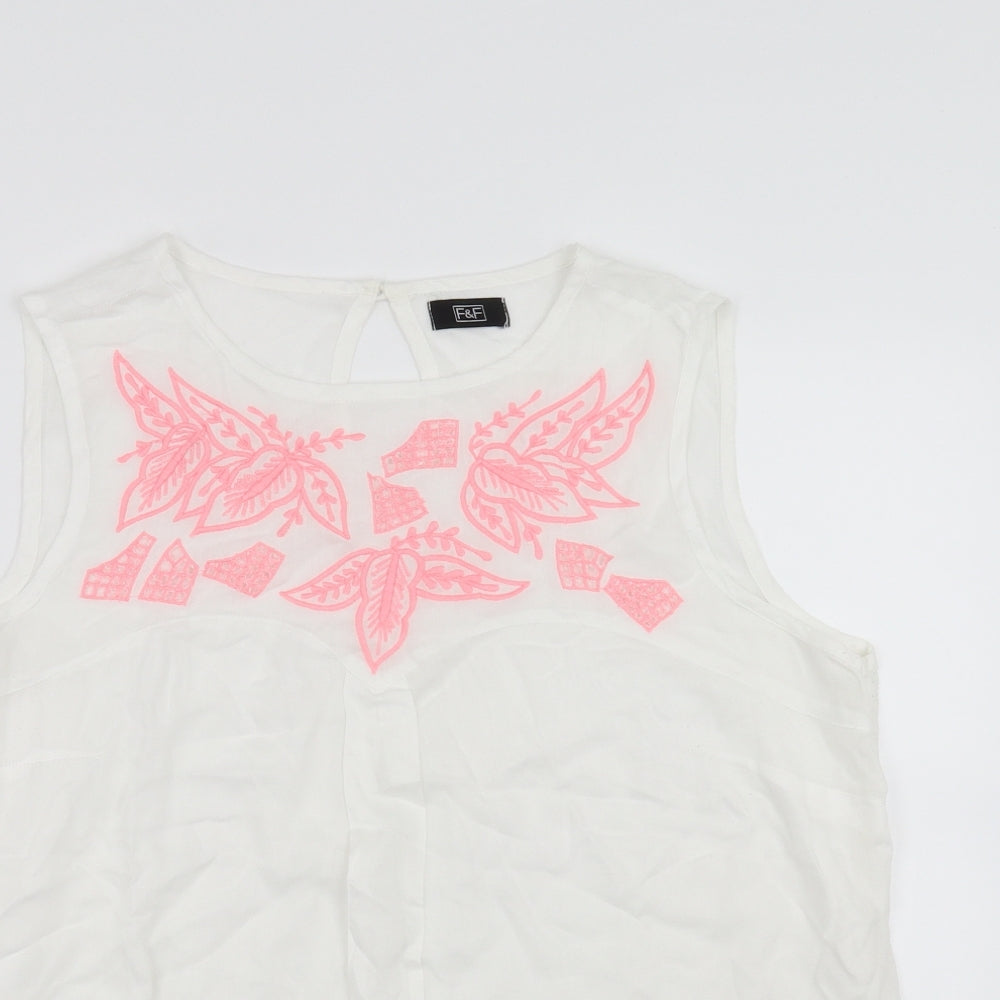 F&F Womens White   Basic Blouse Size 12  - Embroidered detail