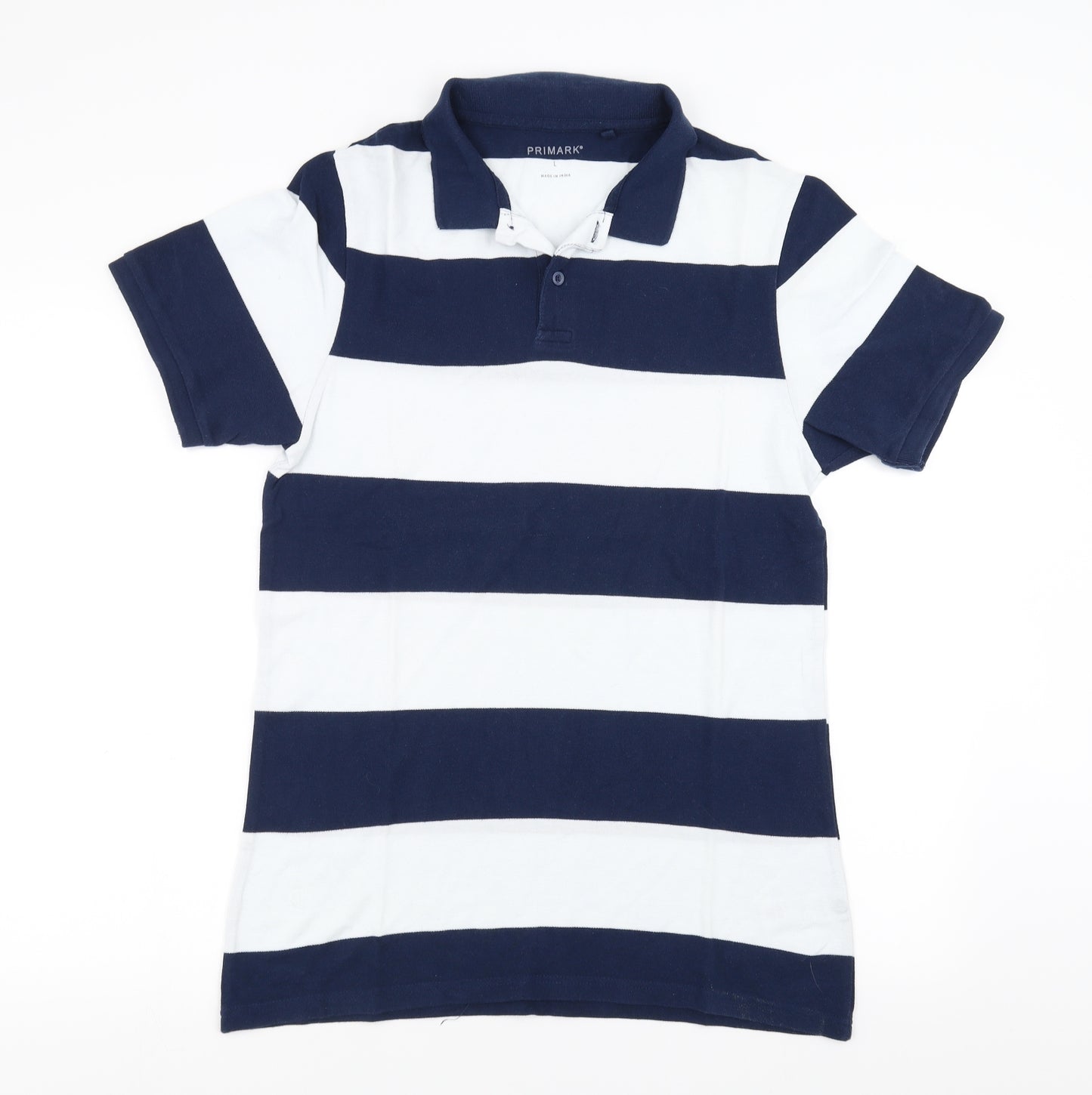 Primark Mens Blue Striped   Polo Size L