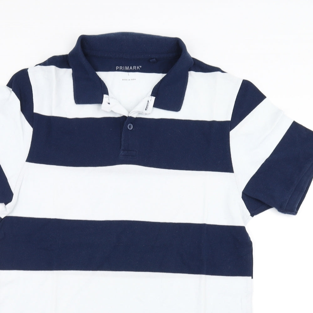 Primark Mens Blue Striped   Polo Size L