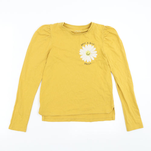 NEXT Girls Yellow   Basic T-Shirt Size 11 Years  - have a nice day