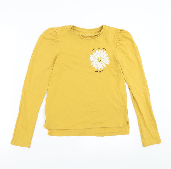 NEXT Girls Yellow Basic T-Shirt Size 11 Years - have a nice day