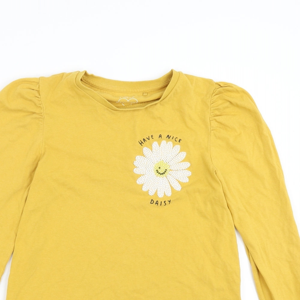 NEXT Girls Yellow   Basic T-Shirt Size 11 Years  - have a nice day