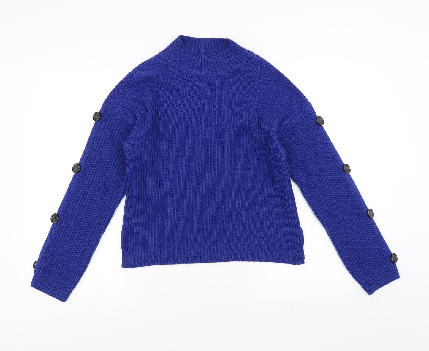 Primark Womens Blue   Pullover Jumper Size S  - Button Sleeve Detail