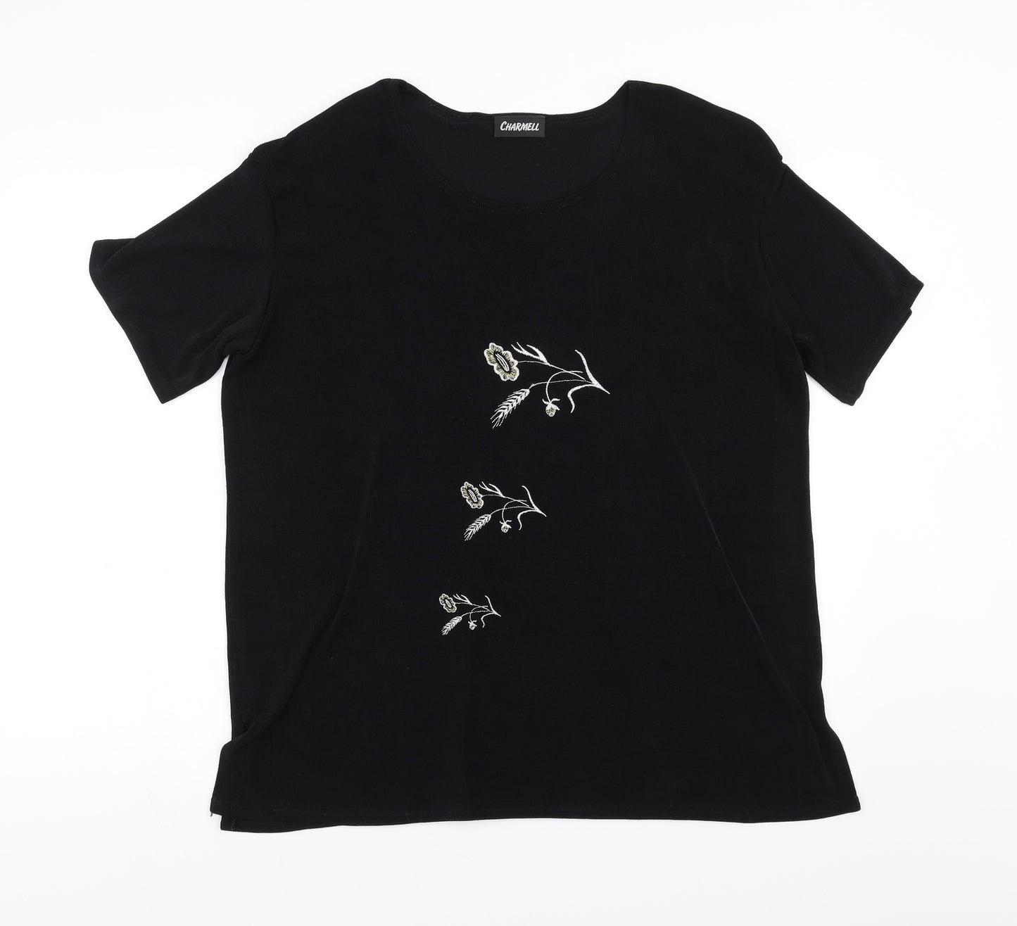 Charmell Womens Black   Pullover Jumper Size 2XL  - Floral Embroidery