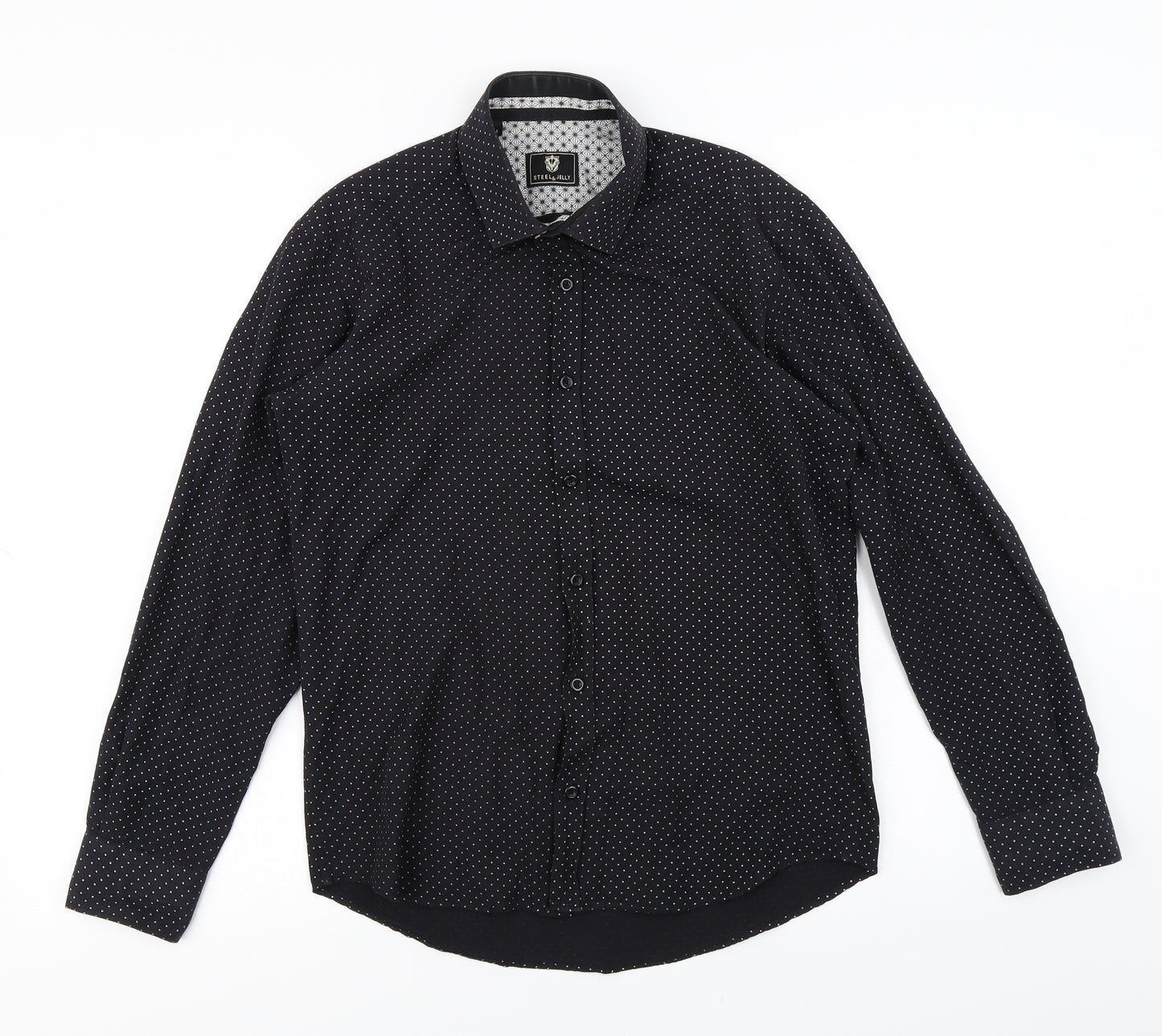 Steel & Jelly Mens Black Polka Dot   Button-Up Size M
