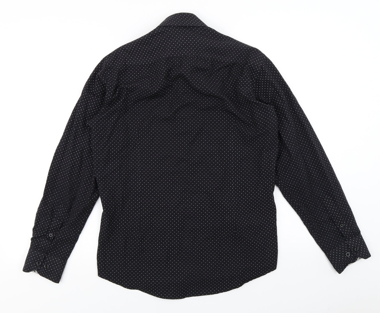 Steel & Jelly Mens Black Polka Dot   Button-Up Size M