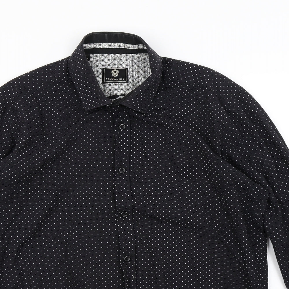 Steel & Jelly Mens Black Polka Dot   Button-Up Size M