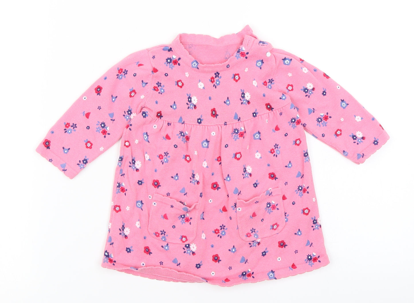 George Girls Pink Floral Knit Jumper Dress  Size 3-6 Months
