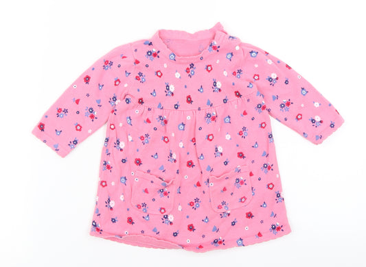 Front view of George girls’ pink floral knit jumper dress, size 3-6, months