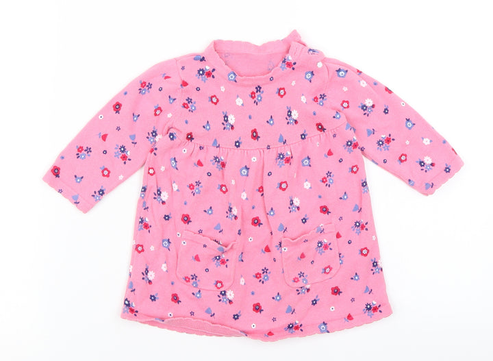 George Girls Pink Floral Knit Jumper Dress Size 3-6 Months