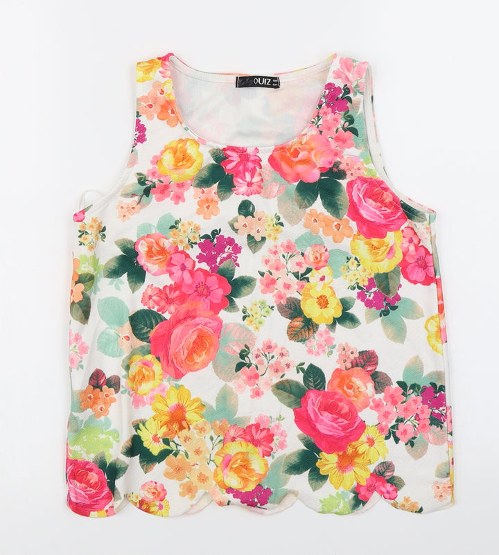 Quiz Womens White Floral Basic Tank Size 6