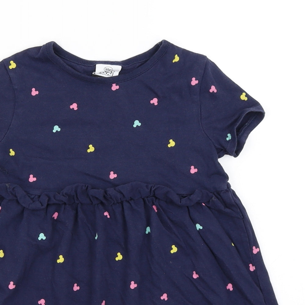 George Girls Blue Spotted  Skater Dress  Size 5-6 Years  - Disney Mickey Mouse
