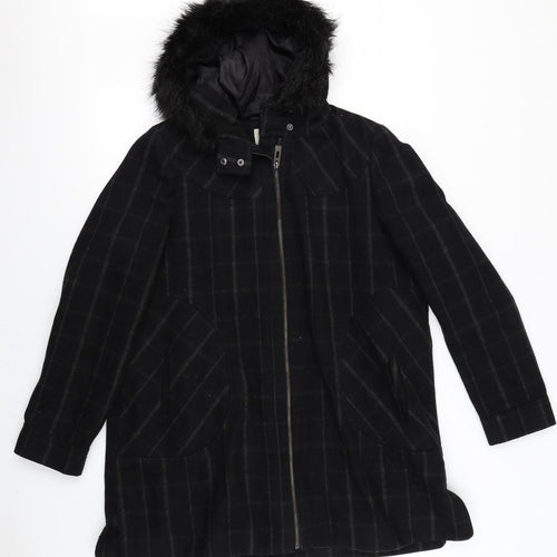 George Womens Black Check  Overcoat Coat Size 18