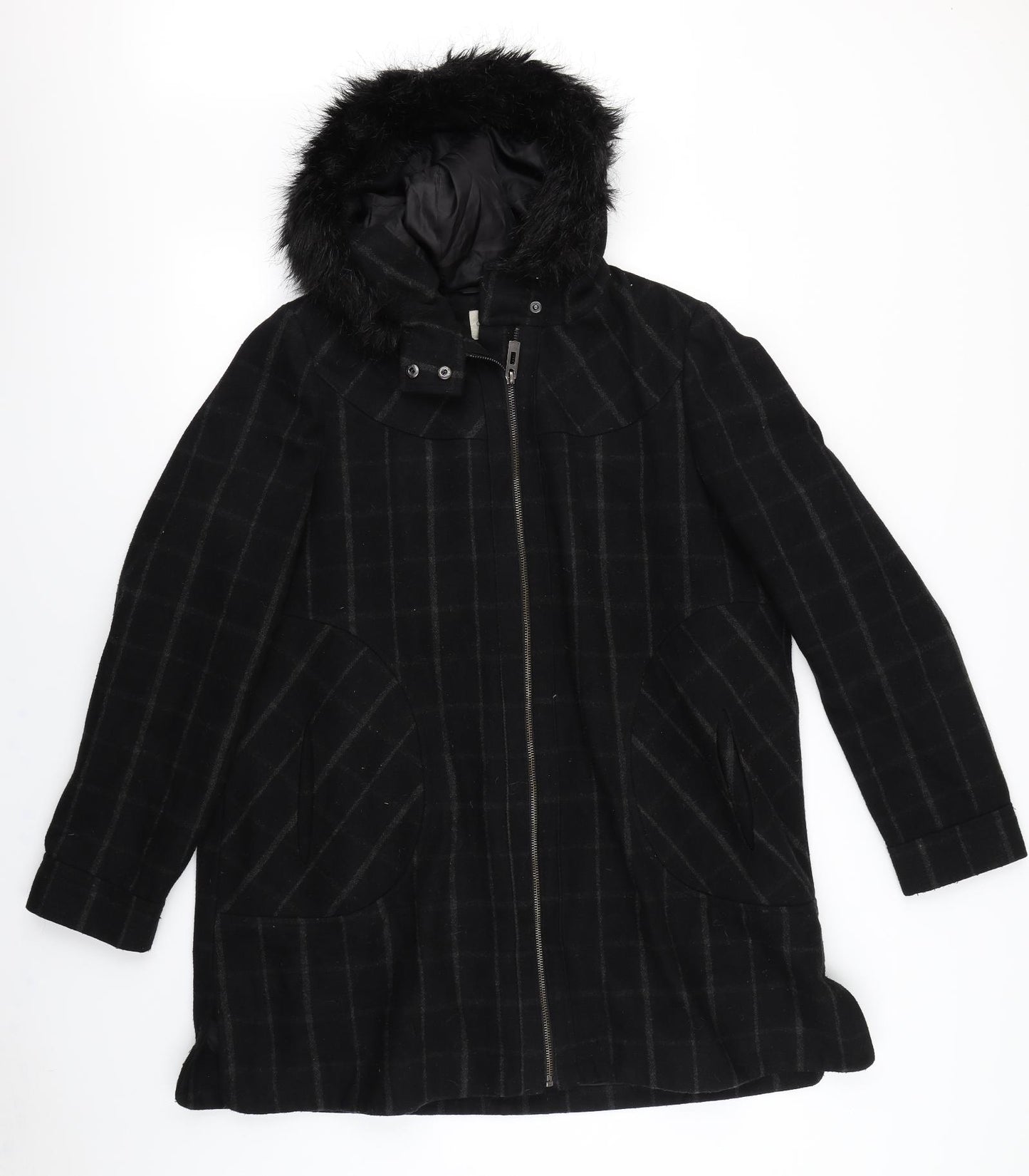 George Womens Black Check  Overcoat Coat Size 18