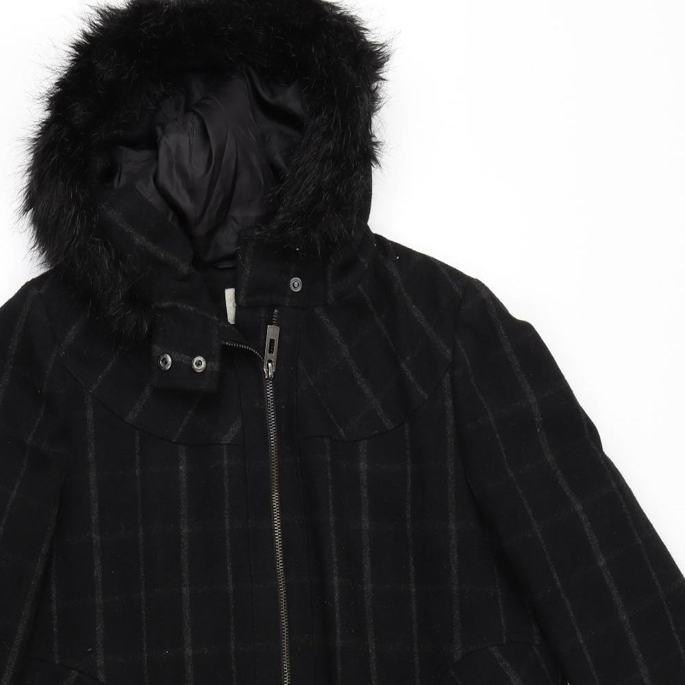 George Womens Black Check  Overcoat Coat Size 18