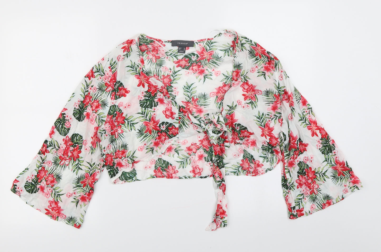 Primark Womens White Floral  Cropped Blouse Size 16