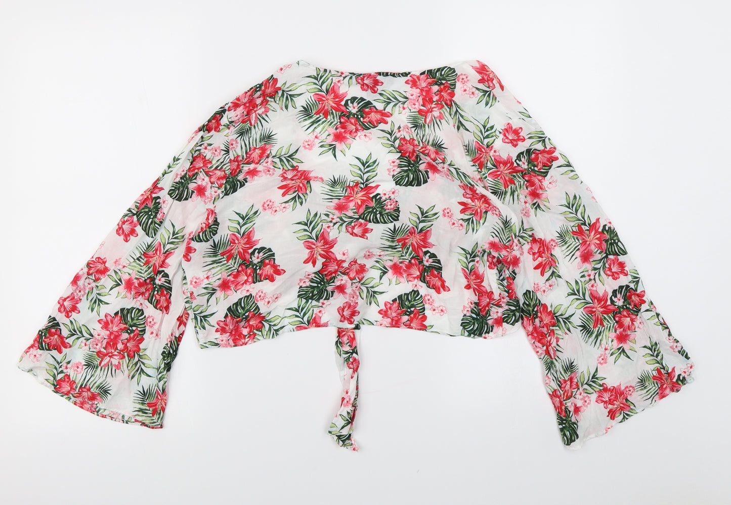 Primark Womens White Floral  Cropped Blouse Size 16