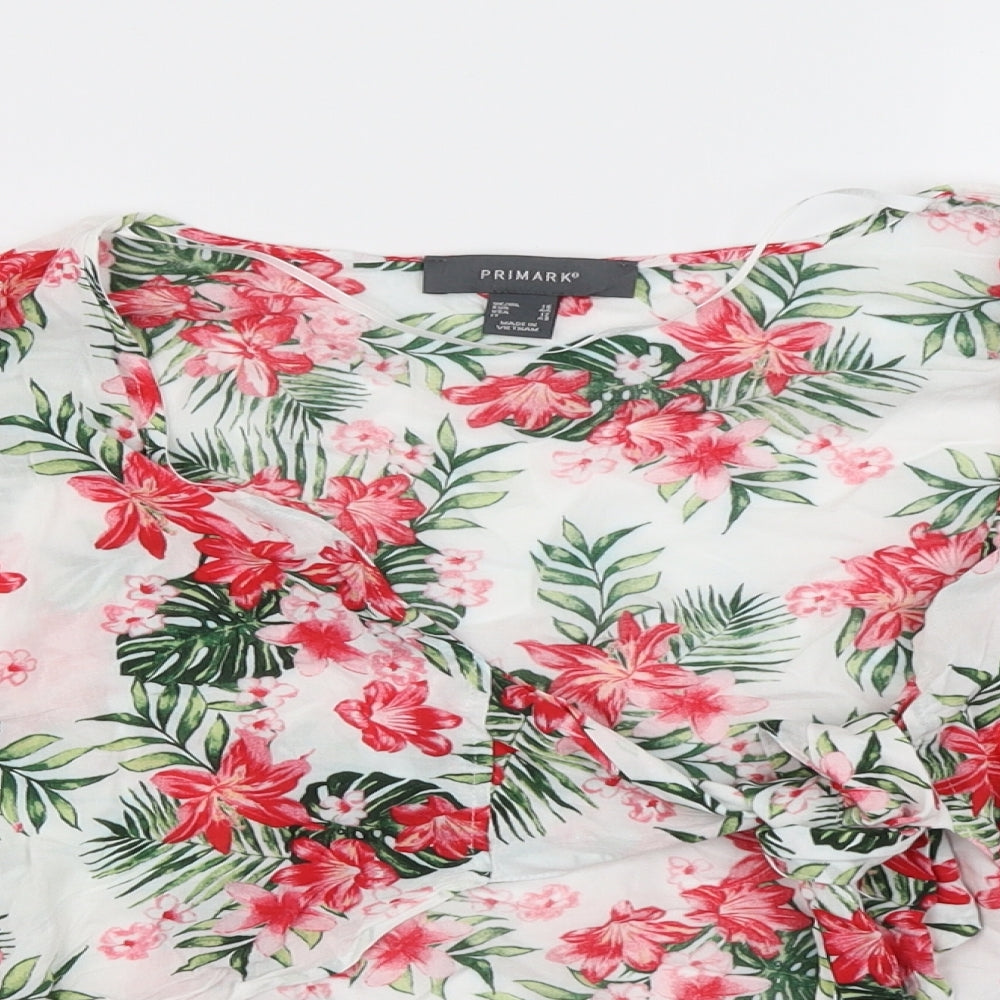 Primark Womens White Floral  Cropped Blouse Size 16