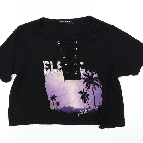 Select Womens Black   Cropped T-Shirt Size 12  - Distressed