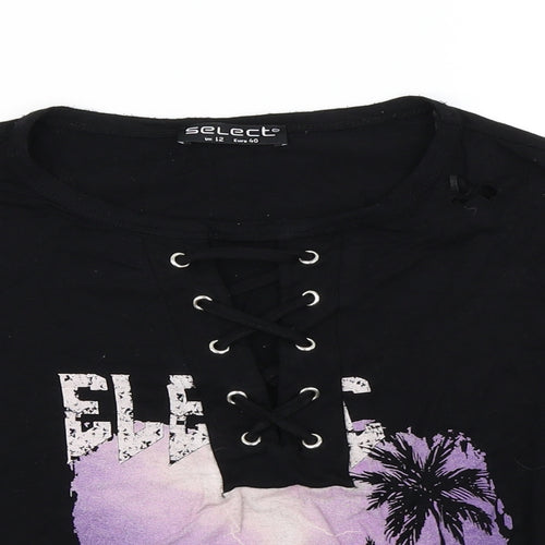 Select Womens Black   Cropped T-Shirt Size 12  - Distressed