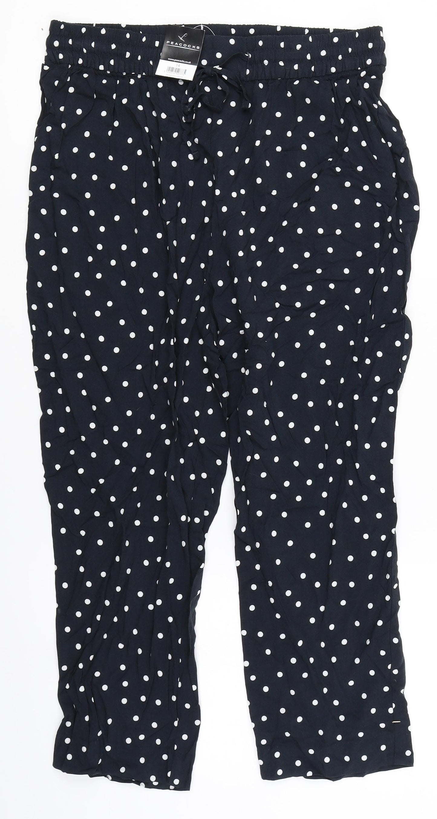 Peacocks Womens Blue Polka Dot  Capri Trousers Size 14 L21 in