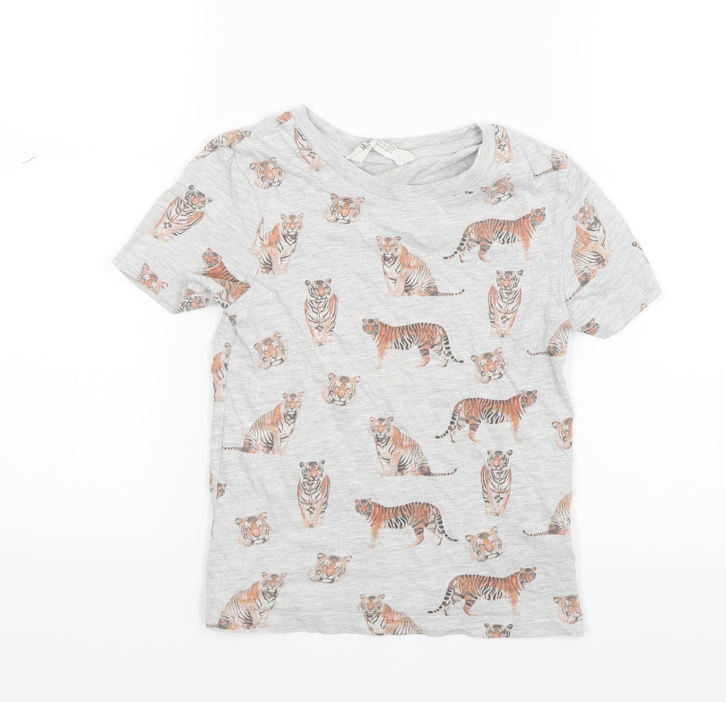H&M Boys Grey Geometric  Basic T-Shirt Size 7-8 Years  - Tiger