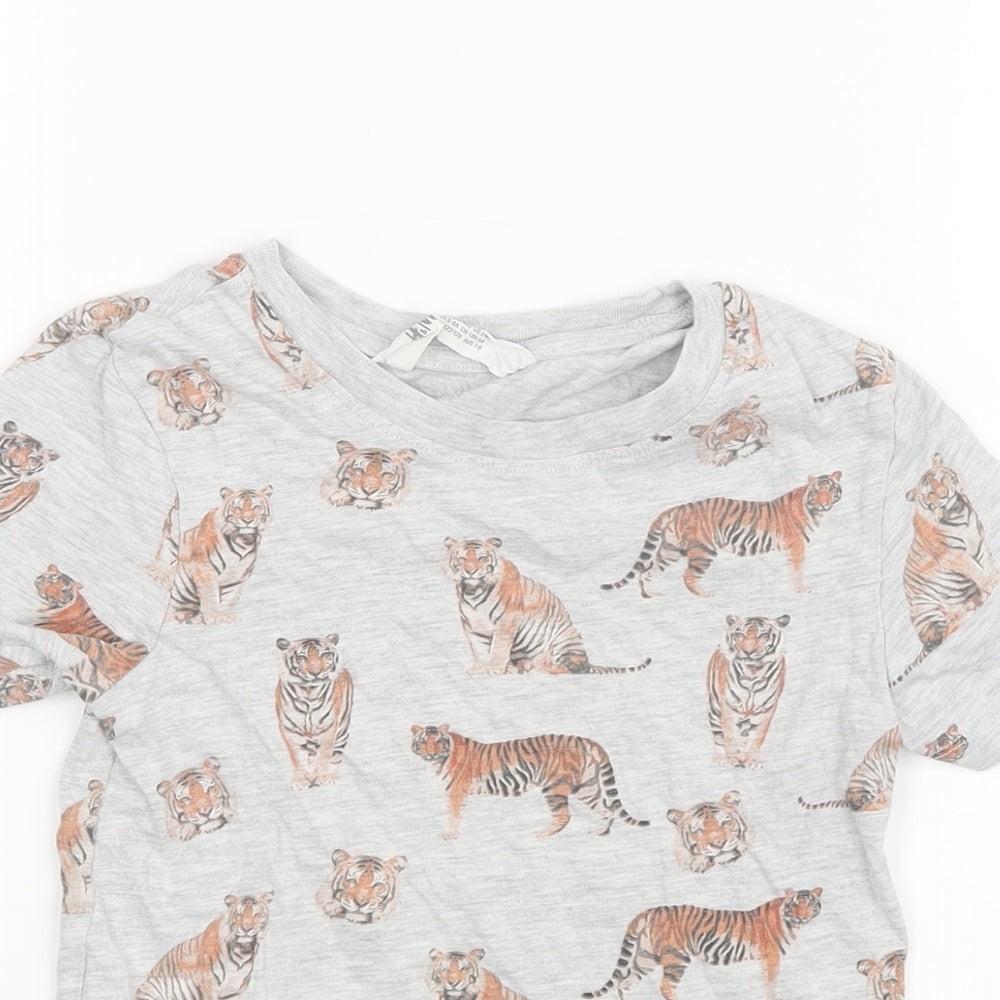 H&M Boys Grey Geometric  Basic T-Shirt Size 7-8 Years  - Tiger