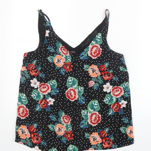Papaya Womens Black Geometric Mesh Basic Blouse Size 10