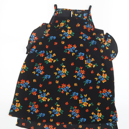 Papaya Womens Black Floral Mesh Basic Blouse Size 10