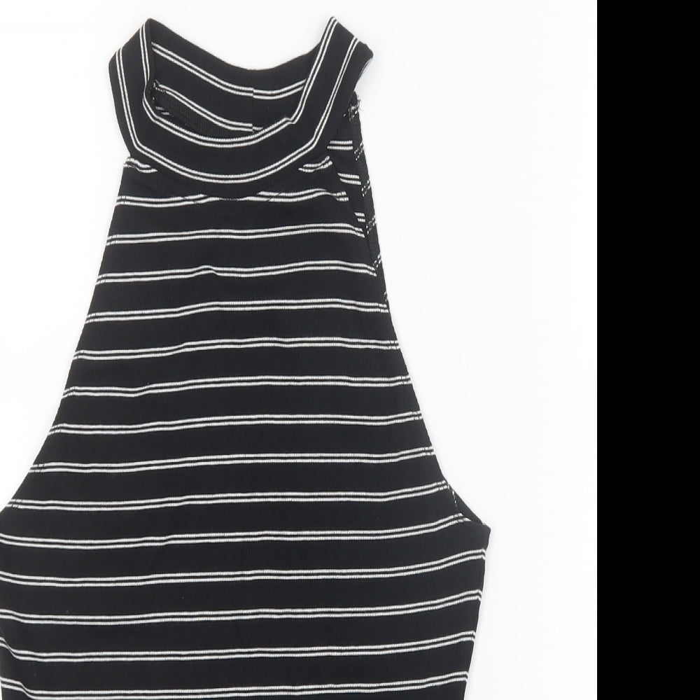 New Look Womens Black Striped  Basic T-Shirt Size 14