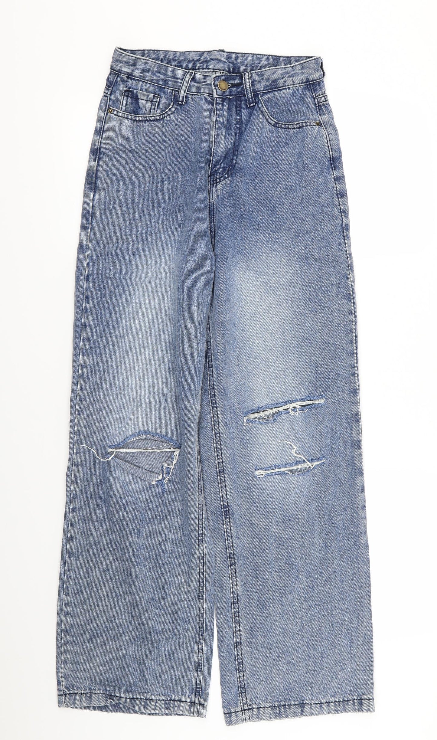 Preworn Womens Blue   Wide-Leg Jeans Size S L28 in - RIPPED JEANS