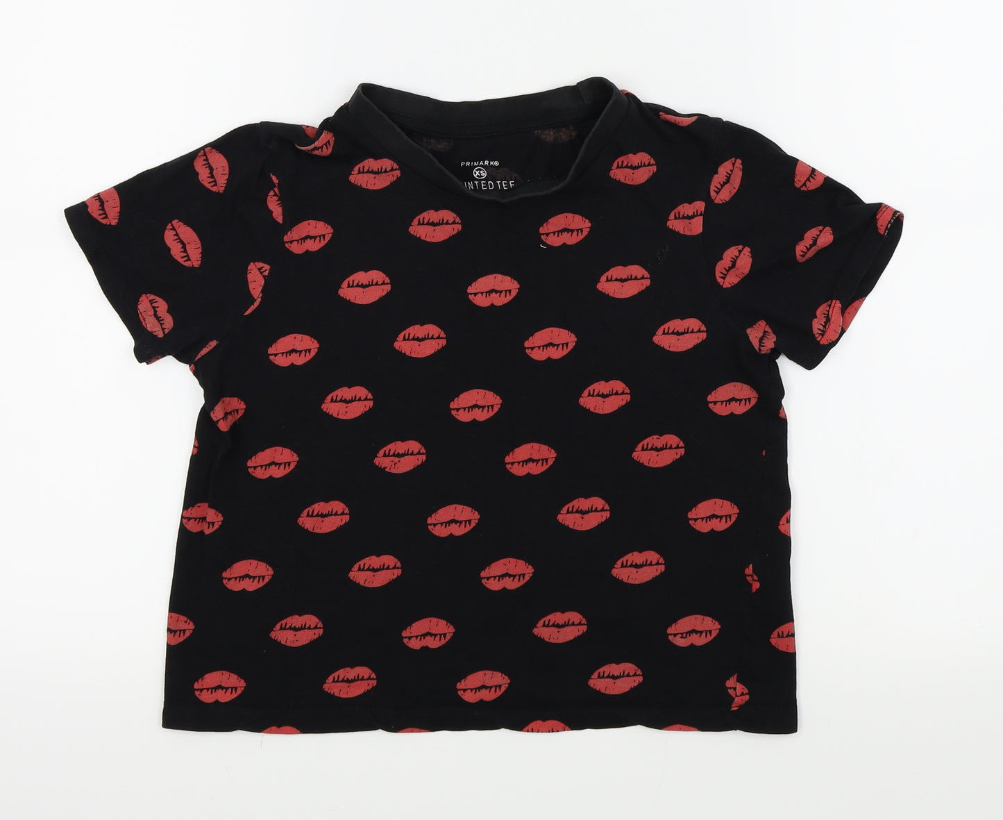 Primark Womens Black Colourblock  Basic T-Shirt Size XS  - RED LIPS